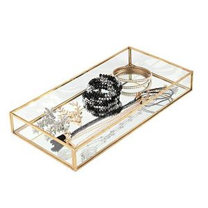 Glass and Brass Storage Tray with <b>Mirrored</b> Base for Home Decoration - Product Image 5
