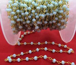 Cadena de cuentas facetadas de amazonita natural de 3 mm, cadena de cuentas de rosario de cuarzo hidro. - Product Image 3