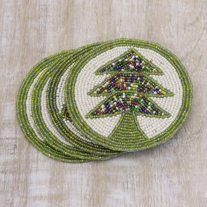 Round <b>Beaded</b> <b>Coaster</b> Blue White Star Design Traditional Chinese Style Durable Textile Promotional Use - Product Image 4