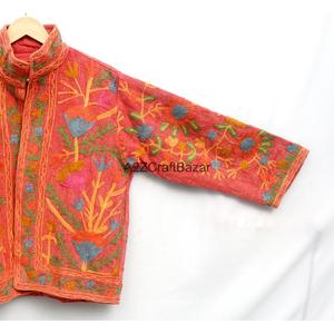 Hand Embroidered Floral TNT Cotton <b>Jacket</b> <b>Women's</b> Mandarin Collar <b>Womens</b> Coat Suzani Style <b>Spring</b> Wear - Product Image 4