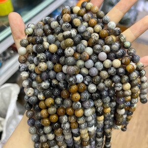 Perles rondes lisses en opale dendritique naturelle, pierres précieuses énergétiques pour la guérison, perles en vrac pour bracelet, collier, fabrication de bijoux DIY - Product Image 2