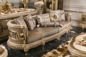 Royal Luxury Solid Teak Wood Upholstered <b>Sofa</b> Set Hand Carved Gold <b>Arabic</b> Majlis 3 Seater Armchairs Center Coffee Table Villa - Product Image 5