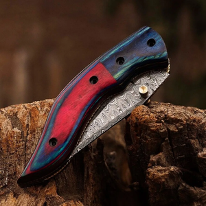 Couteau pliant artisanal en acier Damas à pointe tombante, manche en bois de rose, pour la chasse, la pêche, le camping, fournisseur OEM, fabricant - Product Image 3