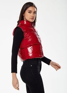 Premium Quality Breathable Solid Outerwear Shiny Puffer Vest Women's Lightweight Sleeveless Bubble Waistcoat Custom Logo Cropped - Product Image 3