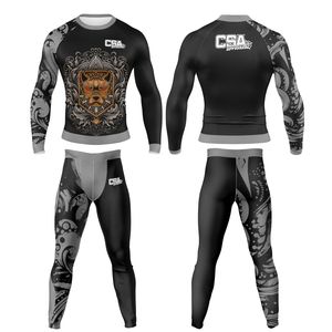 Combinaison de compression pour homme au design élégant, impression par sublimation, qualité exceptionnelle, tissu respirant, manches longues, ensemble de rashguard MMA - Product Image 1