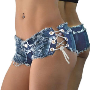 กางเกงยีนส์ขาสั้นลำลองแบบสบายๆ สีน้ำเงินกลาง ขอบรุ่ย ผ้าฝ้ายยืดนุ่ม เอวต่ำ - Product Image 5