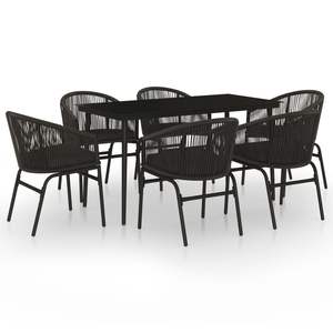 Juego de comedor de patio negro de 7 piezas para uso en el jardín - Product Image 2