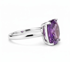 Anillo Clásico de Plata 925 con Baño de Rodio y Amatista Natural, Certificado para una Elegancia Atemporal, Uso Diario, Unisex - Product Image 5