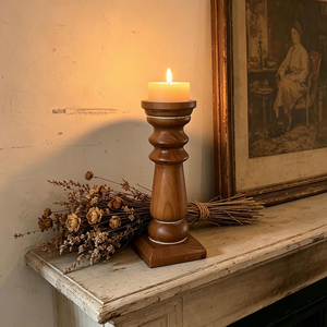 Porte-bougies en bois de 14 pouces de haut, style vintage, brun, supports décoratifs pour bougies hautes - Product Image 1