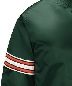 <b>Men's</b> Dark Green Bomber <b>Jacket</b> With Orange <b>White</b> Stripe Sleeves Stand Collar Casual Style Polyester Material Autumn Wear - Product Image 5