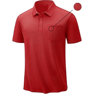 Men's <b>Red</b> Short Sleeve <b>Polo</b> <b>Shirt</b> Solid Color Casual Collared Design With Pocket Woven Fabric Regular Fit 2027 - Product Image 3