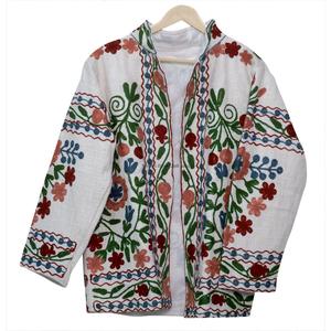 Handmade TNT Suzani Embroidered Women's Winter <b>Jacket</b> <b>Short</b> Coat with Embroidered Fabric Cozy Winter Wear - Product Image 1