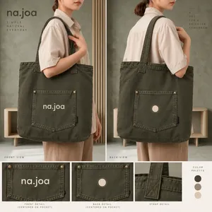 Bolso Tote de Lona Na.<span class=keywords><strong>joa</strong></span> con Logotipo de Letras, Bolsillo Frontal, Estilo Minimalista, Dos Asas, Parte Superior Abierta, Uso Diario - Product Image 4