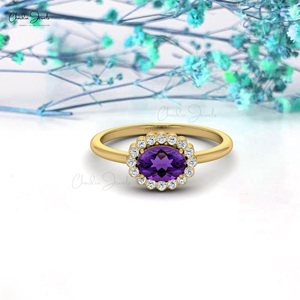 Trendy Products 0.72 Carats Amethyst Gemstone Halo <b>Ring</b> in 14k Fine Gold Diamond Partywear <b>Ring</b> from Popular Supplier - Product Image 6