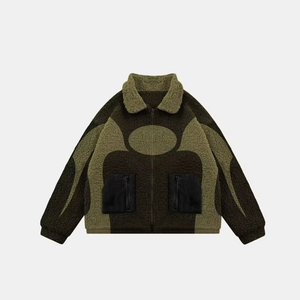 Veste en polaire pour homme, couleur contrastée, col rabattu, fermeture éclair, vêtement d'hiver décontracté, doublure en sherpa épaisse, coupe classique - Product Image 4