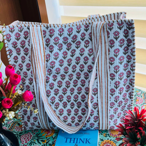 Quilted Cotton Tote <b>Bag</b> Block Printed <b>Boho</b> Shoulder Crossbody Large Reusable Eco-Friendly Grocery Market <b>Bag</b> for Daily Use - Product Image 1