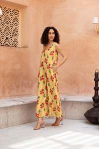 Floral Printed Maxi <b>Dress</b> Women O-Neck Bell Sleeve A-Line Casual <b>Summer</b> <b>Dress</b> Eco-Friendly Knitted 100% Cotton <b>Loose</b> Fabric - Product Image 5