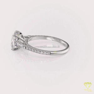 Anillo de Compromiso con Corte Redondo, Cultivado en Laboratorio, Oro Blanco, Halo Oculto, Engaste Catedral, Anillo Solitario para Novia, Elegante Anillo de Boda - Product Image 3