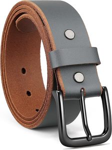 Cinturón de Cuero Genuino, Piel de Vaca, Color Gris Sólido, Diseño Casual, Hebilla Rectangular de Acero, Accesorio Duradero para Hombre - Product Image 3