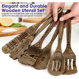 Set di 6 Utensili da Cucina in Legno Pakkawood HOWHONG, Cucchiai Antiaderenti per Uso in Cucina - Product Image 2