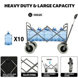 Carrello Utilitario Fuoristrada con Telaio in Acciaio, 9 Ruote Grandi, Capacità 500 libbre, per Spiaggia e Pesca, con Portacanne - Product Image 4