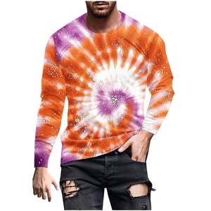 T-shirt tie-dye à manches longues pour homme, fabriqué par OEM, respirant, décontracté, doux, col rond, pour l'entraînement, le fitness, la mode en plein air, coupe ample - Product Image 1