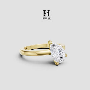 Anillo de Compromiso de Lujo con Diamante Cultivado en Laboratorio de Corte Pera de 1.5CT, Engaste Oeste-Oeste, Oro Amarillo de 14K, Anillo de Boda Solitario para Mujer - Product Image 2