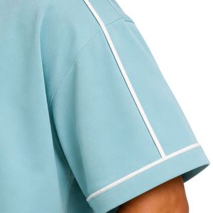 Aqua Blue Mens Oversized T Shirt And Shorts <b>Set</b> White Contrast Piping Customized Logo Crew Neck Casual Streetwear Wholesale - Product Image 6