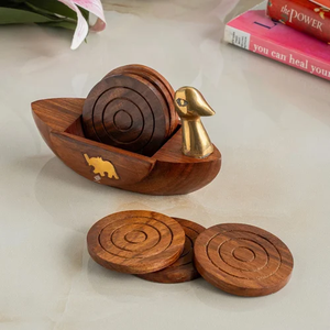 Posavasos y manteles individuales de madera con diseño impresionante, soporte para barco y diseño de pato dorado, manteles reutilizables para decoración de mesa - Product Image 1