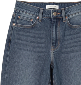 Jean évasé taille haute pour femme, coupe droite, en denim extensible, style vintage décontracté, streetwear, automne, couleur foncée, pour la vente en gros OEM ODM - Product Image 3