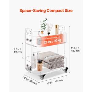 Mesa Auxiliar Moderna de Acrílico Transparente con Ruedas, 2 Niveles, Carro Móvil, 12 x 16.3 x 18.9 Pulgadas, Mesa de Noche Transparente para Sala de Estar o Dormitorio - Product Image 3