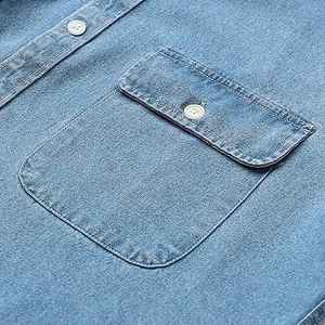 Chemise en jean décontractée à manches courtes pour homme, bleu clair, 100% coton, boutonnée - Product Image 3