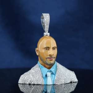 Colgante de rostro de Dwayne Johnson, Plata 925 con baño de rodio y Moissanita, Estilo Hip Hop Iced Out, Joyería de regalo para hombre, Colgante de rapero - Product Image 1