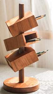 Boîte de rangement de bureau en bois pour crayons et fournitures de papeterie - Product Image 6