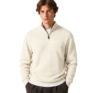 Suéter de punto para hombre con cremallera de un cuarto, cuello alto, manga larga, jersey informal de otoño, tejido suave de color liso, ajuste premium - Product Image 4
