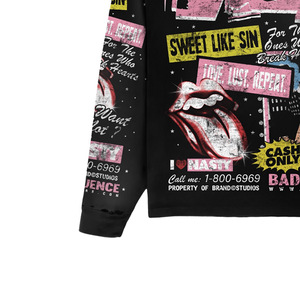 PSA Long Sleeve Crop Tee <b>Men's</b> Street Style Printed Jersey O-Neck Regular Fit Black With Pattern - Product Image 3