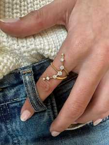 Curved Crescent <b>Moon</b> Sculptural Statement <b>Rings</b> Custom 7 Lab Grown Diamond 14K Solid Gold Luxury Wedding Gift Wholesale Factory - Product Image 2