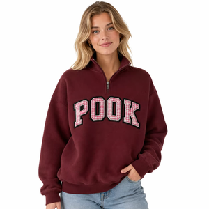 Top Selling Women's <b>Drop</b> Shoulder Oversized 80% Cotton 20% Polyester Fleece Half Zipper Applique Patches <b>Stand</b> Collar Sweatshirt - Product Image 6