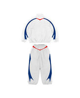 Ensemble de survêtement pour homme, blanc, bleu, rouge, avec blocs de couleur, veste zippée sportive et pantalon, en polyester tricoté respirant, coupe-vent