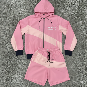 Conjunto Deportivo Rexfit al por Mayor para Hombre, Chaqueta Cortavientos y Pantalones Cortos, Nylon Premium, para Entrenamiento de Verano, Dos Piezas - Product Image 6