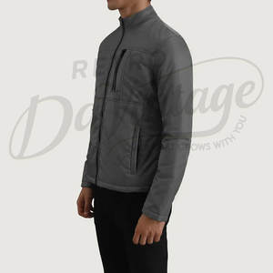 Chaqueta de invierno gris para hombre, ligera, con cuello alto, acolchada, de corte ajustado, informal, cálida, con cierre de cremallera. - Product Image 4