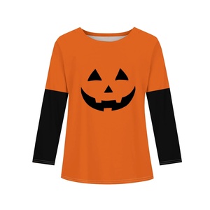 T-shirts à manches longues et col rond pour filles, imprimé citrouille effrayante pour Halloween, pour l'automne, haut amusant pour les fêtes - Product Image 5