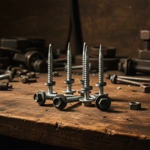 สกรูเจาะยึดหัวหกเหลี่ยม PDC รุ่น 12 เหล็กกล้าคาร์บอน คลาส 4.8 6.8 ชุบสังกะสี/ชุบกัลวาไนซ์ เกลียวหยาบ พร้อมแหวนรองแบบเชื่อมติด ขนาดนิ้ว - Product Image 1