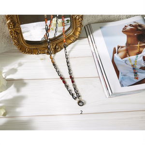 Collana con perline Z Line Fashion, catena placcata oro da 70 cm con pietre colorate, accessorio gioiello da donna - Product Image 3