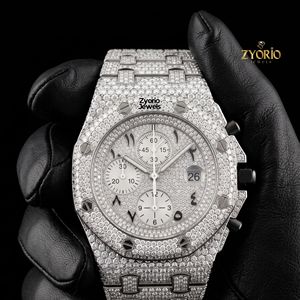 นาฬิกาข้อมือสแตนเลสสตีลหรูหรา ETA Quartz Skeleton Moissanite VVS สำหรับทุกเพศ สไตล์ฮิปฮอป ขนาด 46 มม. กันน้ำ 10 บาร์ ประดับเพชรเต็มเรือน - Product Image 1