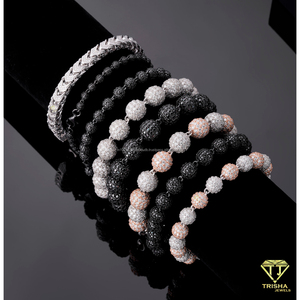 Cadena de cuentas redondas alternadas de plata de ley 925 con diamantes de moissanita de lujo, joyería hip hop para compradores mayoristas - Product Image 6