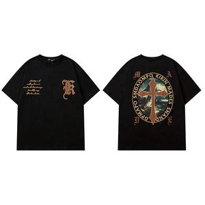 เสื้อยืดผู้ชายสไตล์อเมริกันวินเทจลายกากบาท แขนสั้น ยูนิเซ็กส์ รุ่นใหม่ ทรงโอเวอร์ไซส์ เสื้อยืดเทรนด์ใหม่ ผลิตโดย TRIOTAKE INDUSTRY - Product Image 4