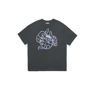 T-shirt noir à manches courtes pour homme avec imprimé globe, coupe classique, style décontracté, 100 % coton jersey, col rond, logo sur le devant - Product Image 5