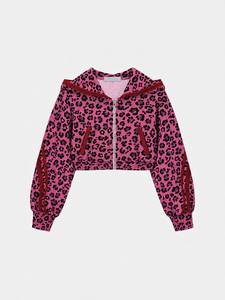 Women's <b>Pink</b> Leopard Print 2 Piece Contrastline Premium <b>Tracksuit</b> Set Cropped Hoodie Casual Streetwear Jogger For Women Wear - Product Image 3