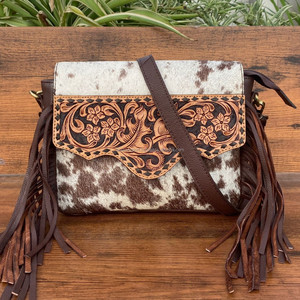 Bolso bandolera de cuero con flecos para mujer, bolso Floral de cuero genuino de estilo occidental, monedero de hombro de piel de vaca - Product Image 2